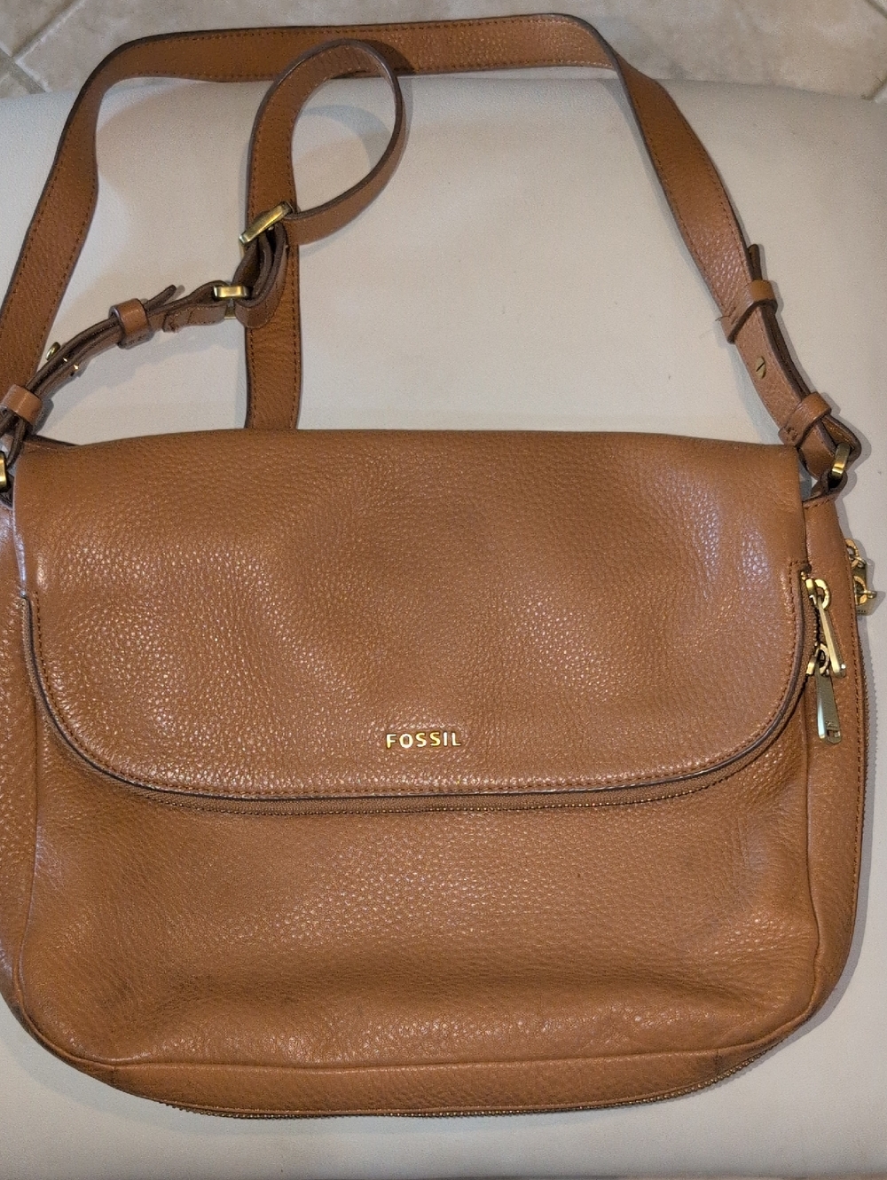Fossil Preston Cognac Pebble Leather Crossbody
